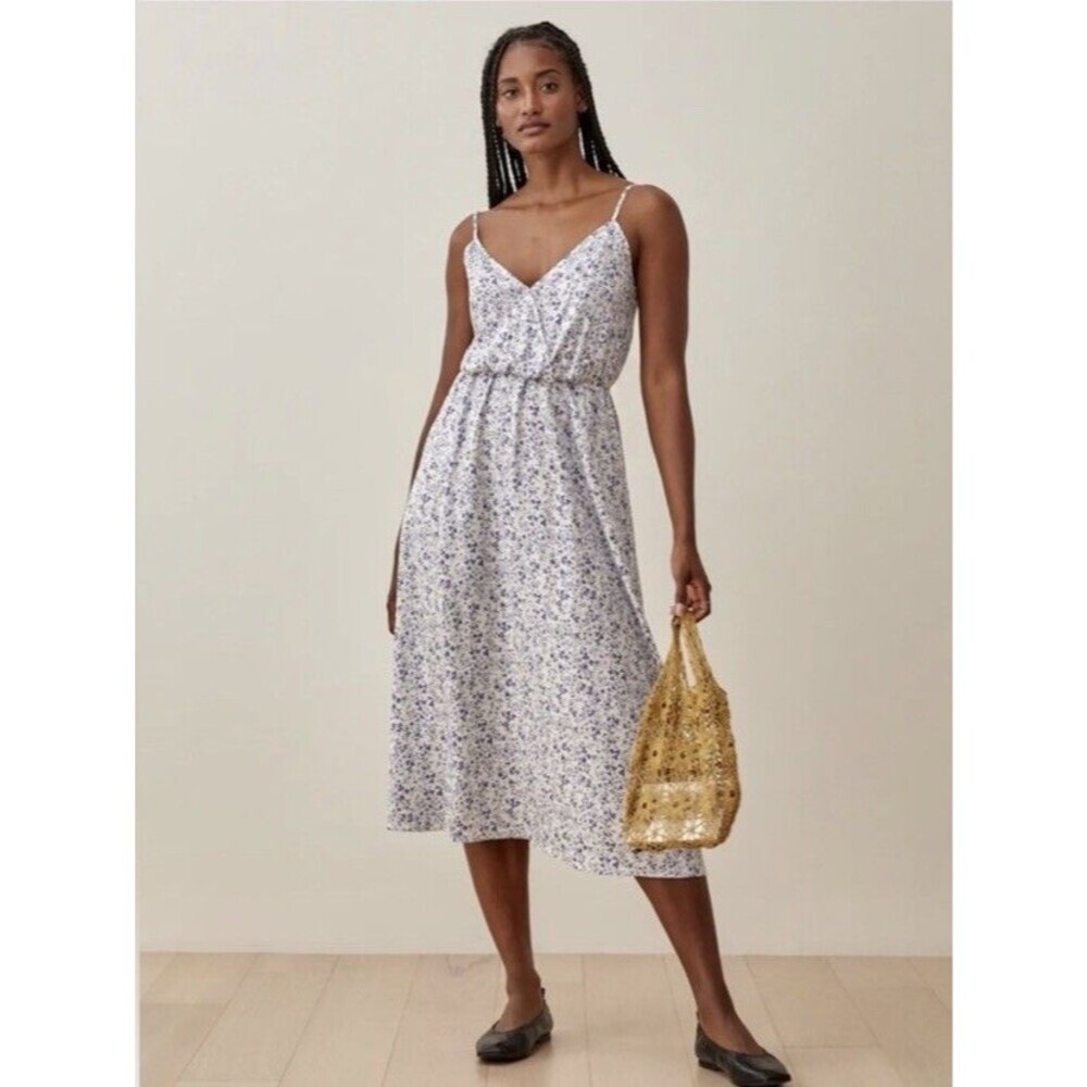 Reformation Bianka Dress Women 2 Blue White Floral Midi Tencel Lyocell Resort